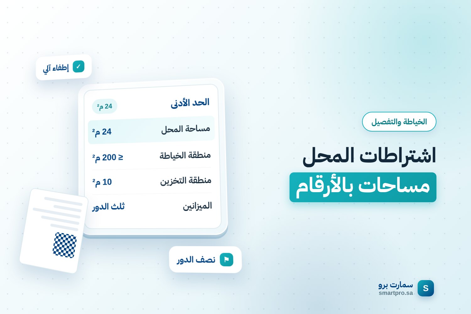 اشتراطات المحل مساحات بالأرقام — الحد الأدنى