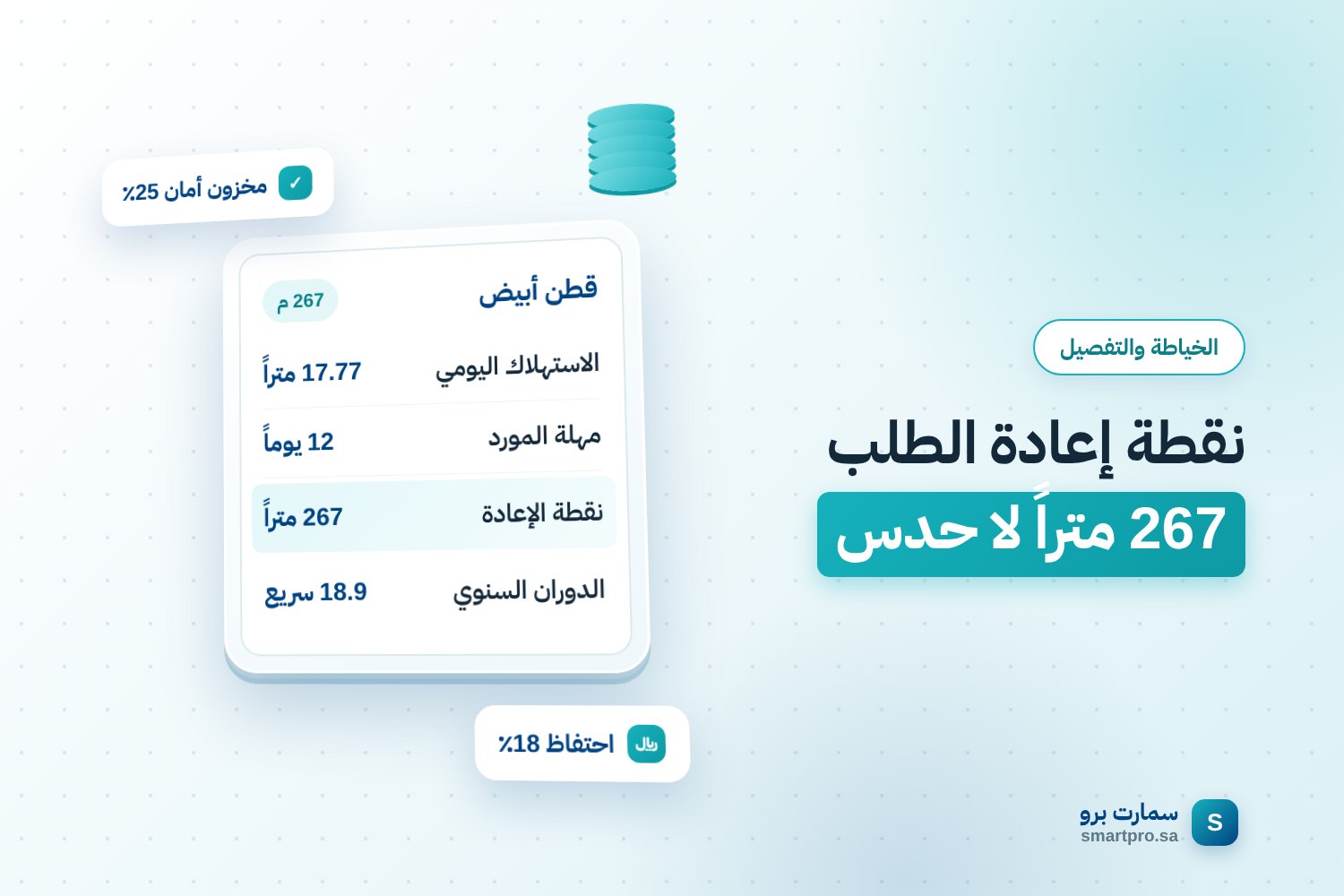 نقطة إعادة الطلب 267 متراً لا حدس — قطن أبيض